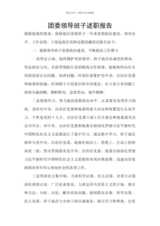 团委领导班子述职报告
