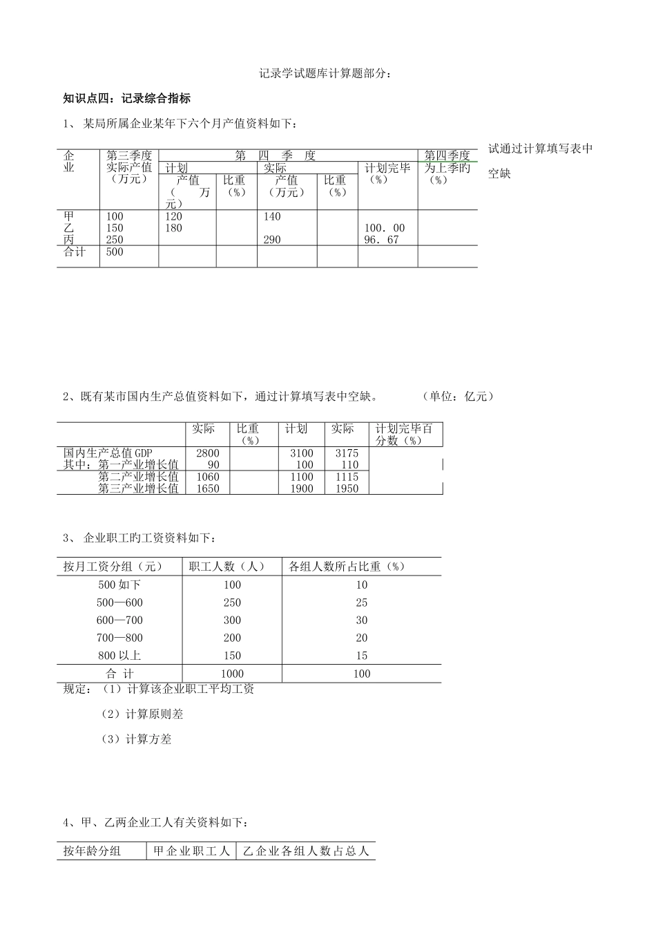 2025年统计学试题库计算题部分_第1页