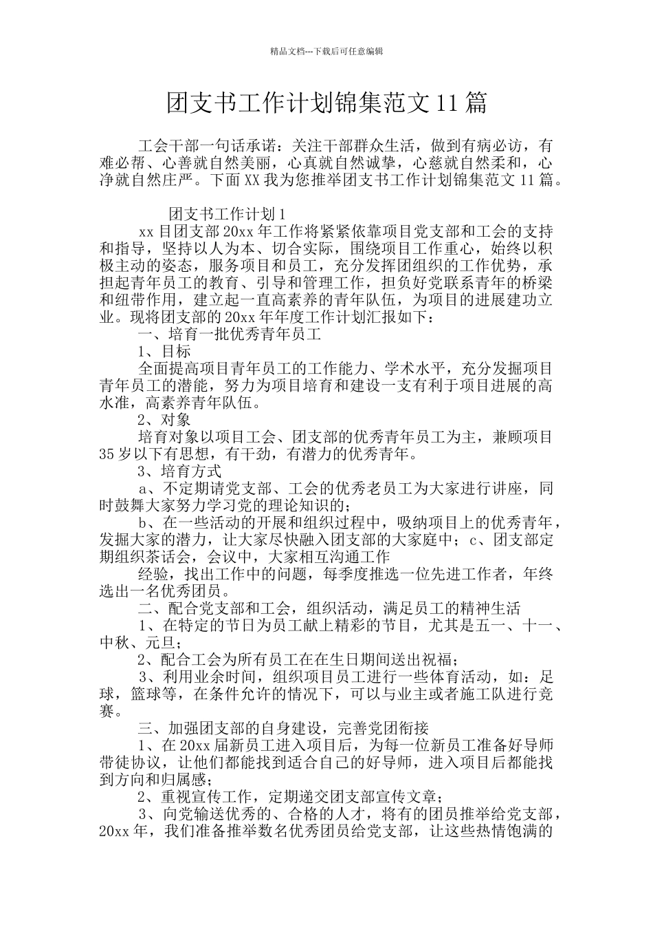 团支书工作计划锦集范文11篇_第1页