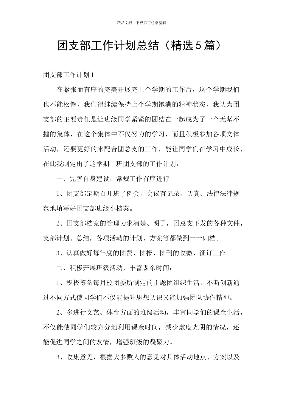 团支部工作计划总结_第1页