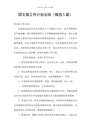 团支部工作计划总结