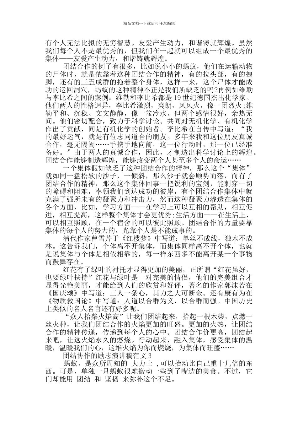 团结协作的励志演讲稿范文5篇_第2页