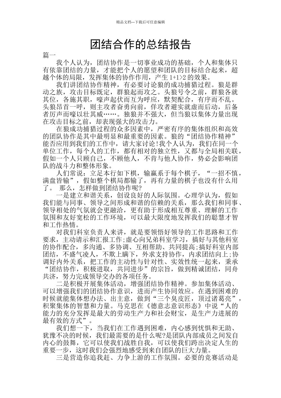 团结合作的总结报告_第1页