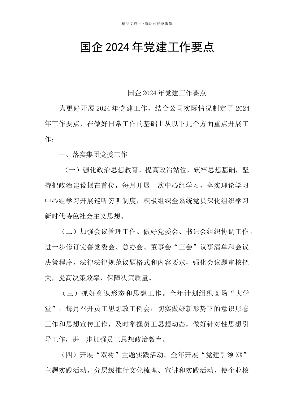 国企2024年党建工作要点_第1页