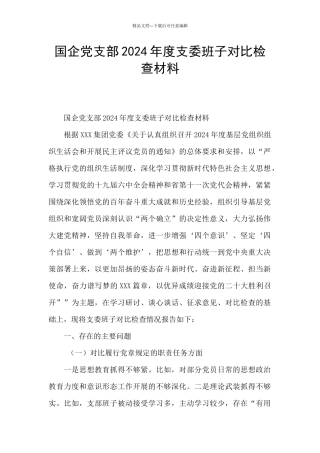 国企党支部2024年度支委班子对照检查材料