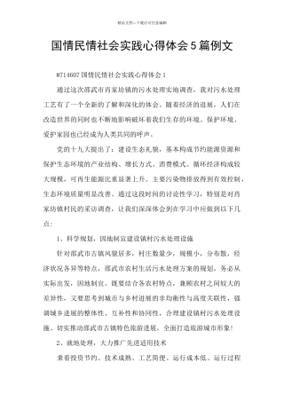 国情民情社会实践心得体会5篇例文