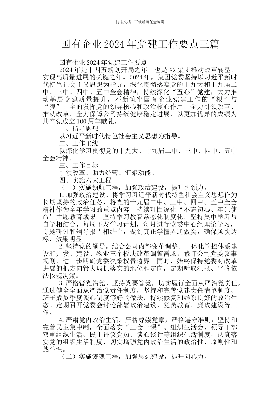 国有企业2024年党建工作要点三篇_第1页