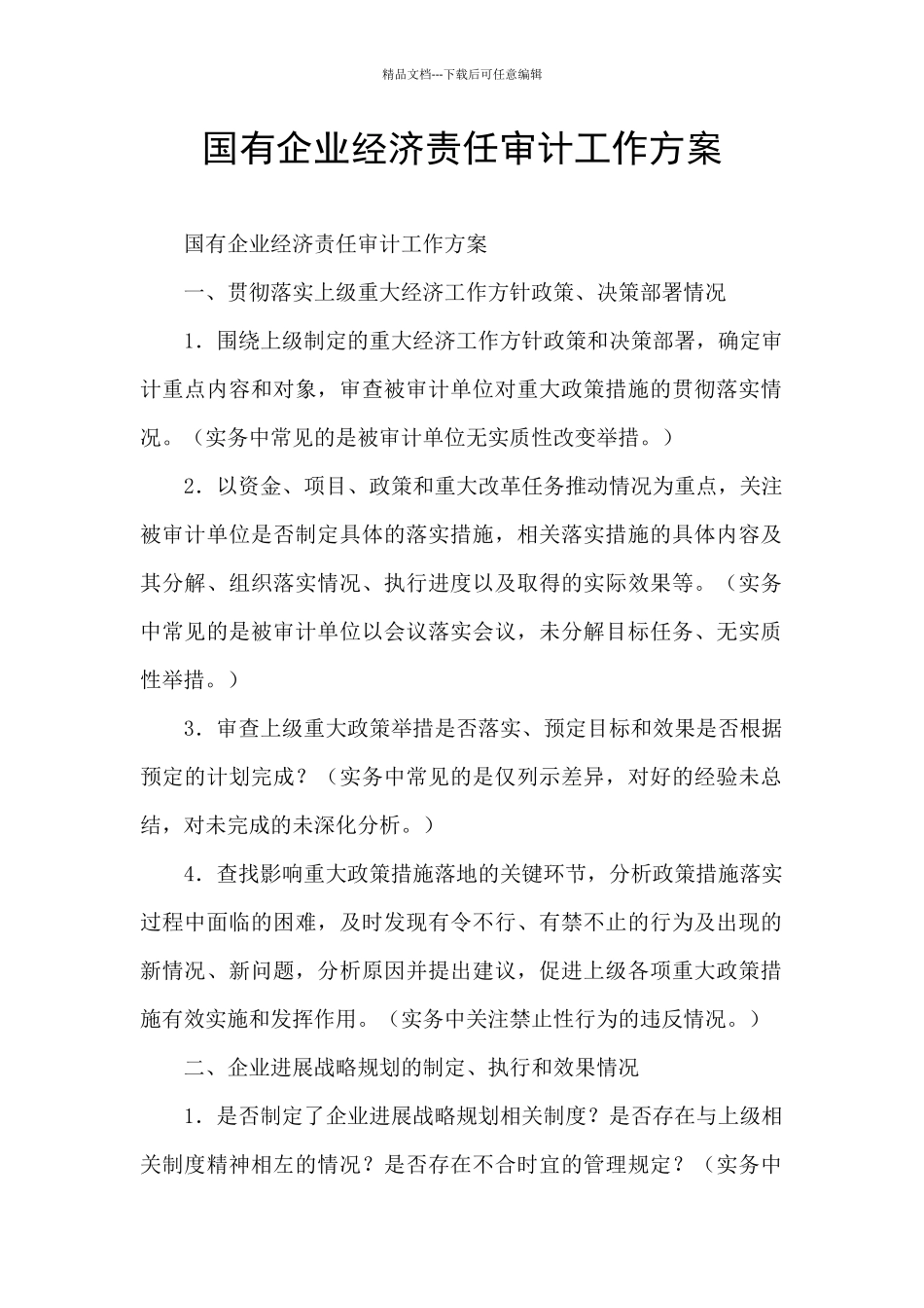 国有企业经济责任审计工作方案_第1页