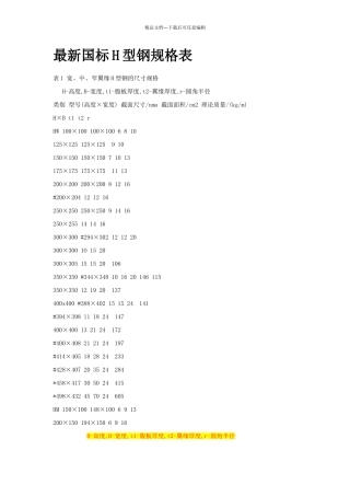 国标h型钢规格表
