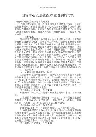 国资中心基层党组织建设实施方案