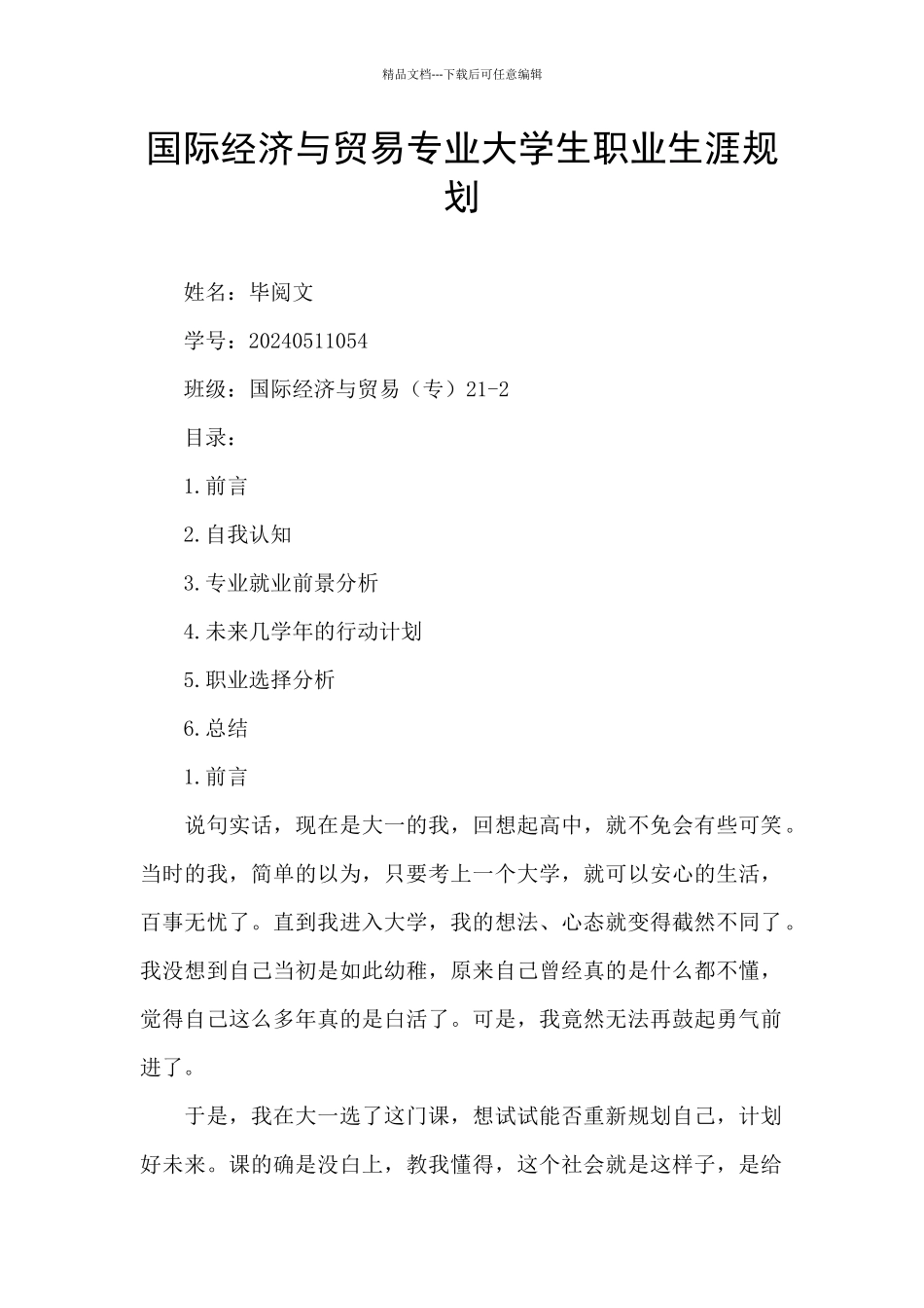 国际经济与贸易专业大学生职业生涯规划_第1页