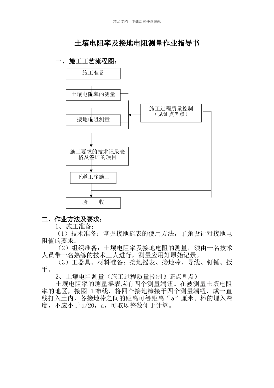 土壤电阻率及接地电阻测量作业指导书_第1页