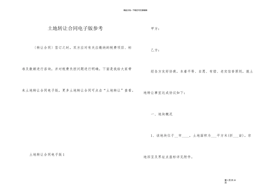 土地转让合同电子版参考_第1页