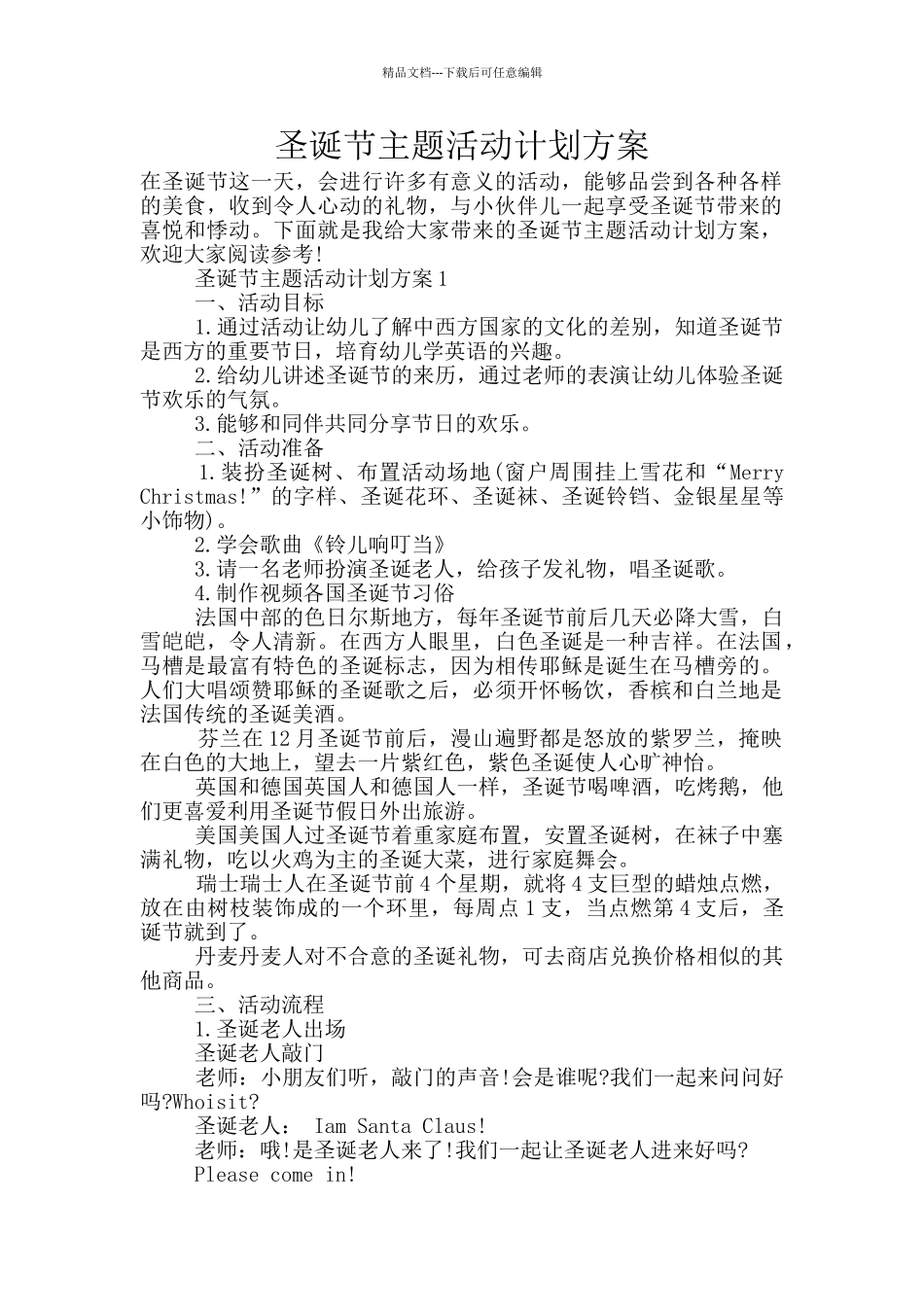 圣诞节主题活动计划方案_第1页