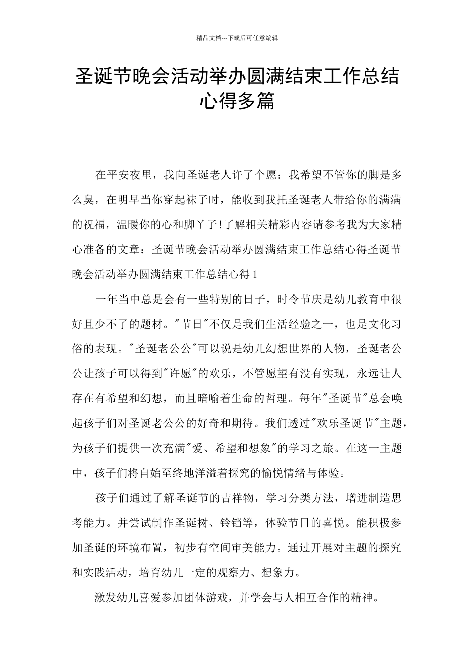 圣诞节晚会活动举办圆满结束工作总结心得多篇_第1页