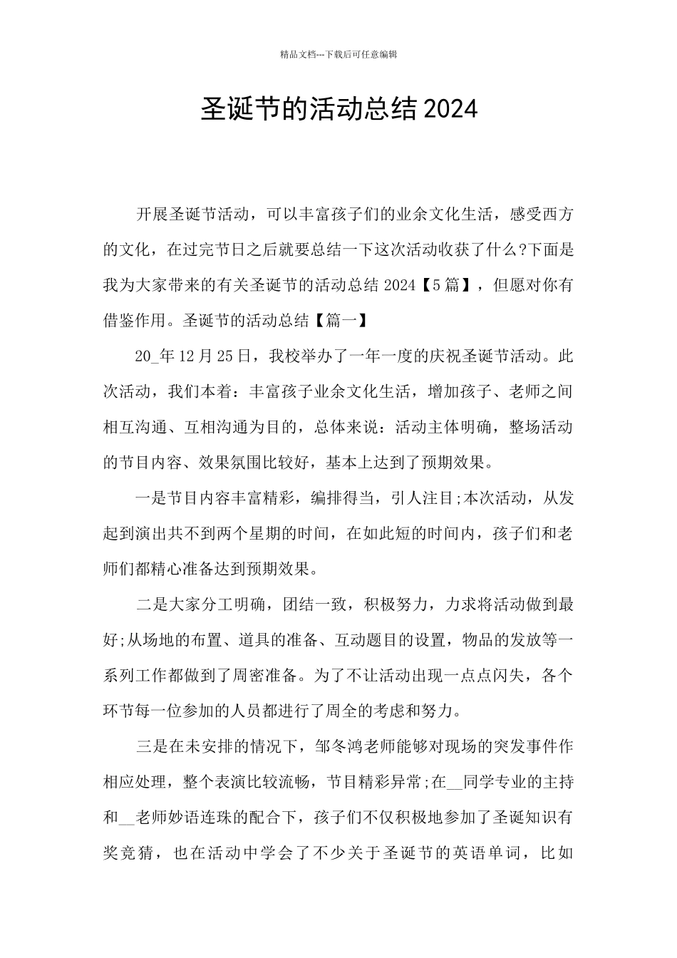 圣诞节的活动总结2024_第1页