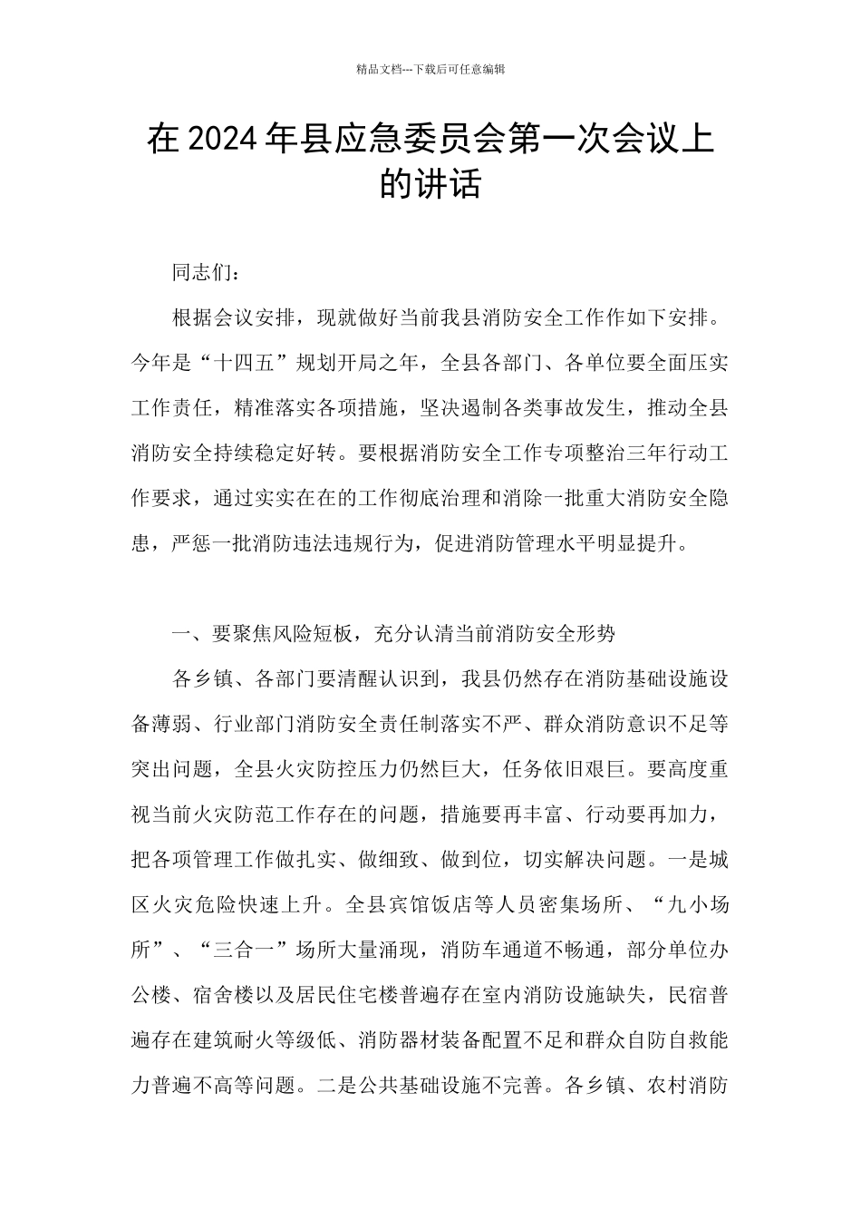 在2024年县应急委员会第一次会议上的讲话_第1页