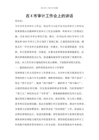 在X市审计工作会上的讲话
