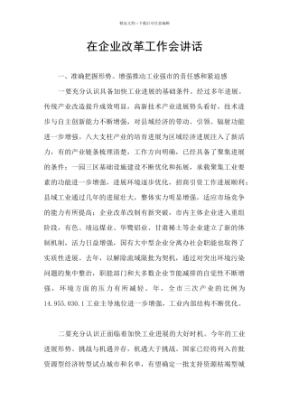 在企业改革工作会讲话