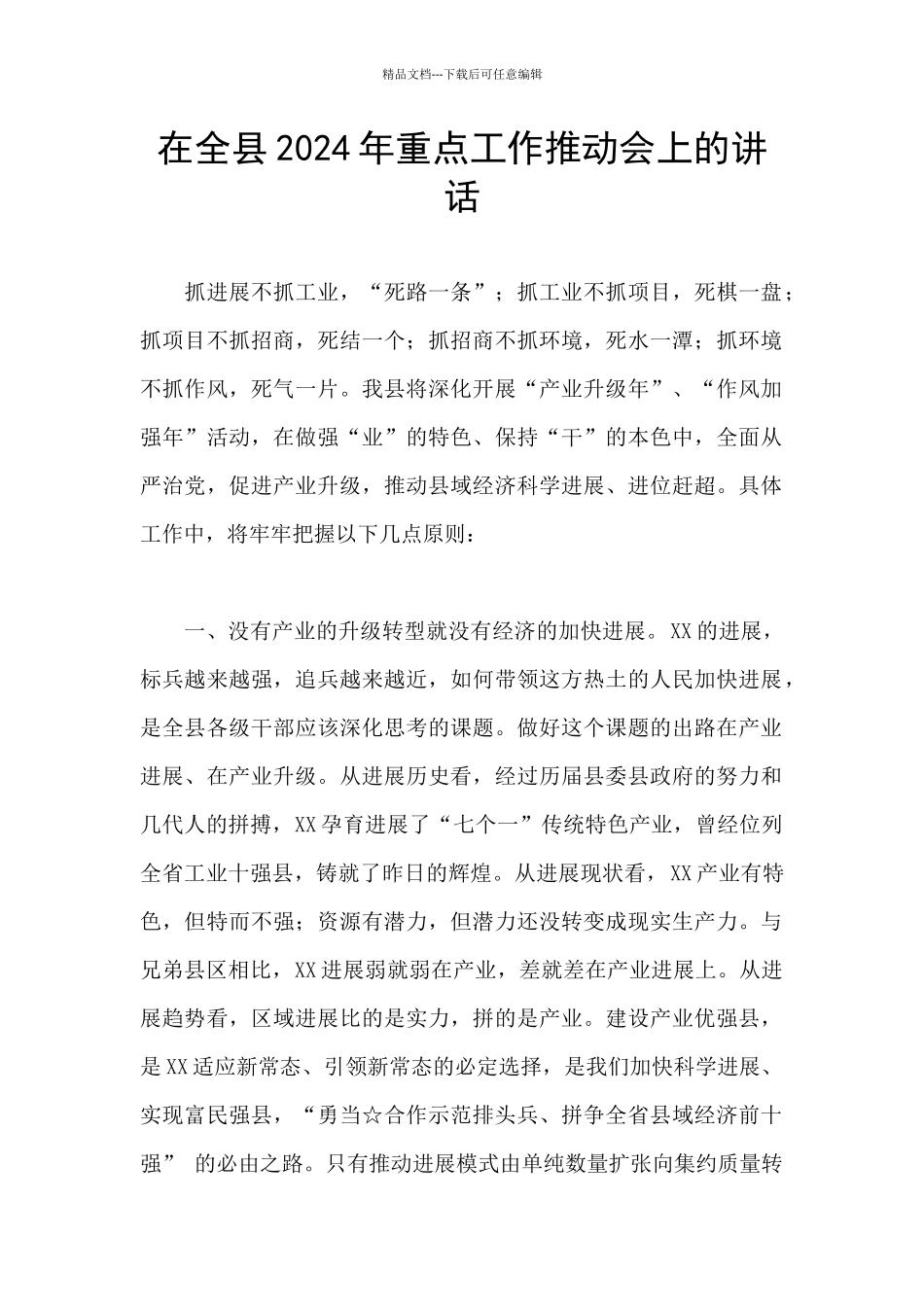 在全县2024年重点工作推进会上的讲话_第1页