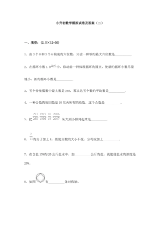 2025年小升初数学模拟试卷及答案二