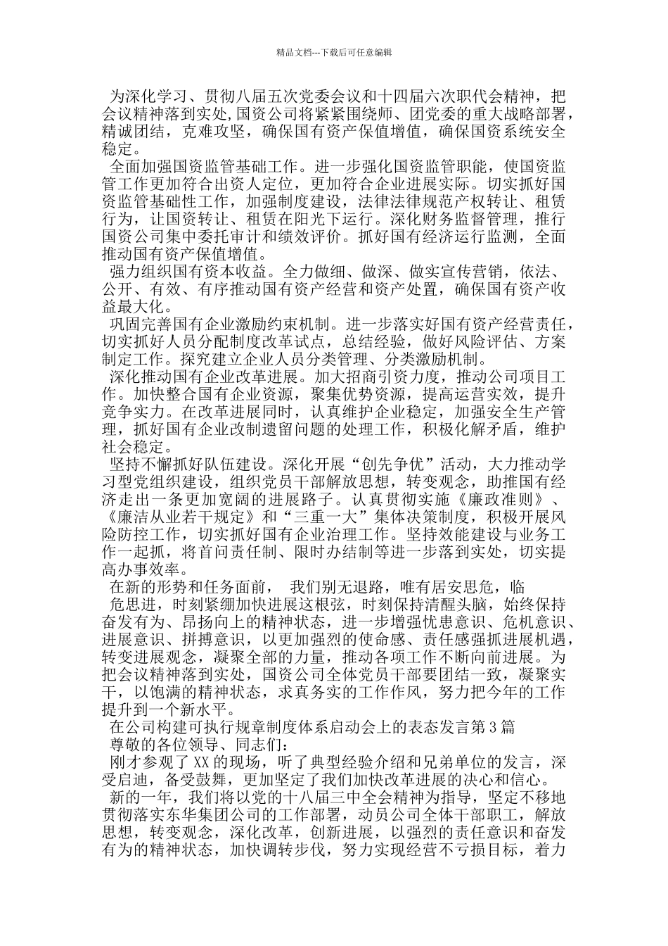 在公司构建可执行规章制度体系启动会上的表态发言_第2页