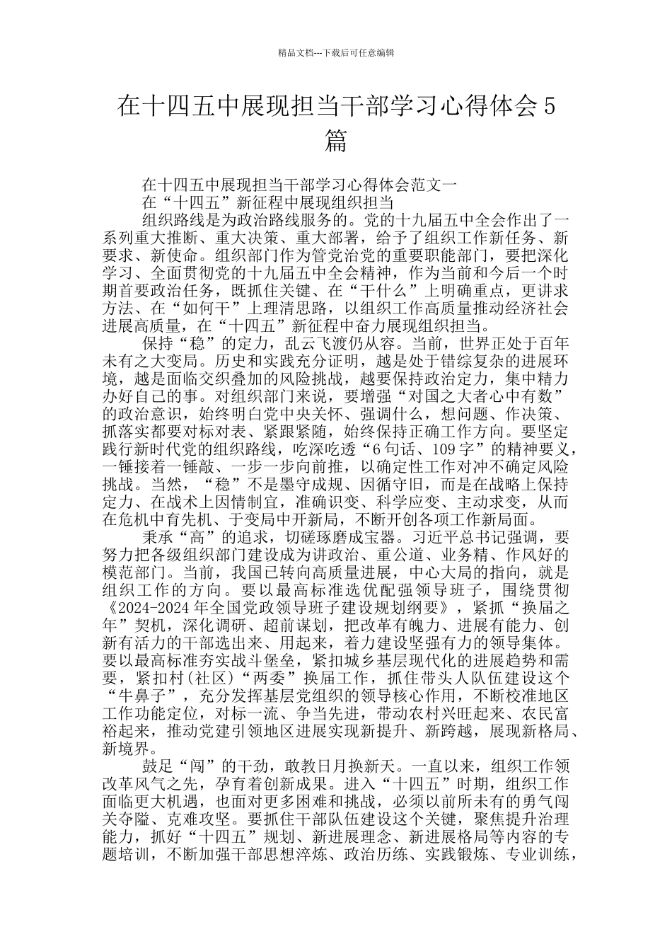 在十四五中展现担当干部学习心得体会5篇_第1页