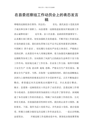 在县委巡察组工作动员会上的表态发言稿