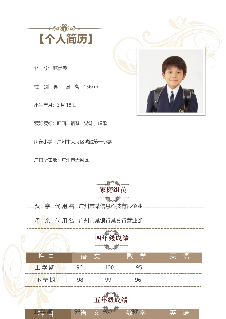 2025年小升初简历模板_第2页