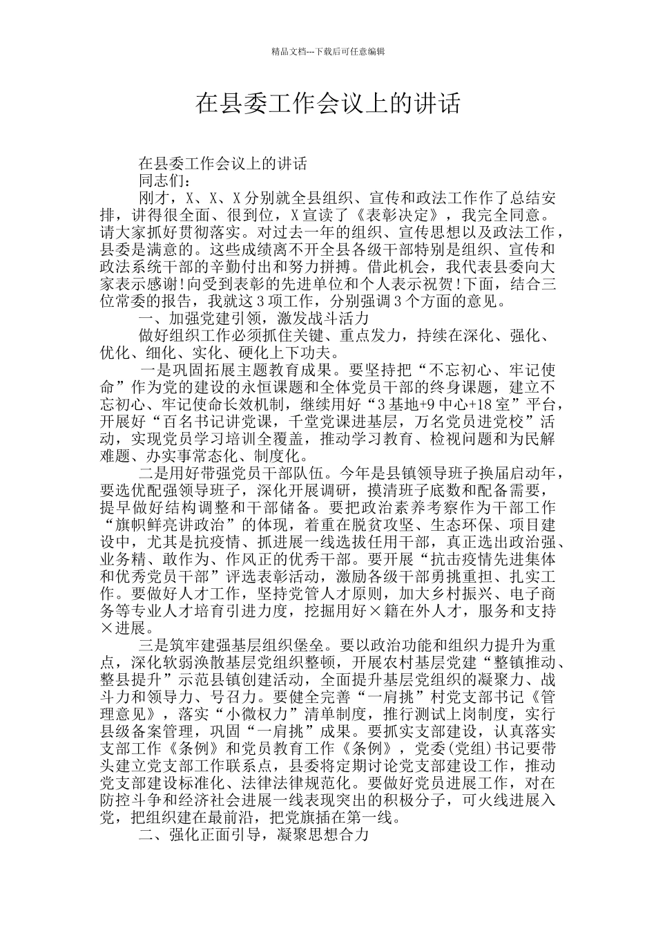 在县委工作会议上的讲话_第1页