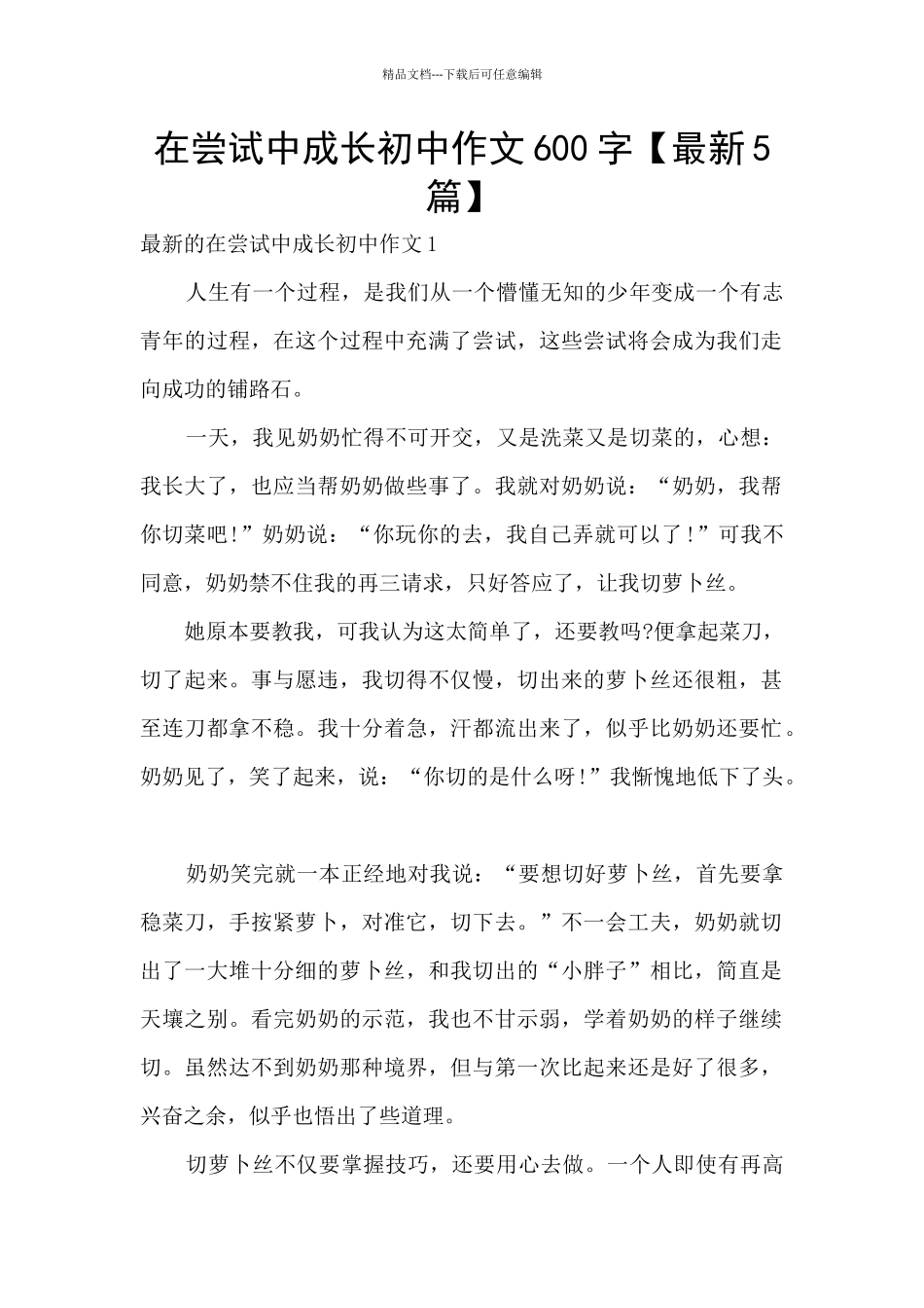 在尝试中成长初中作文600字_第1页