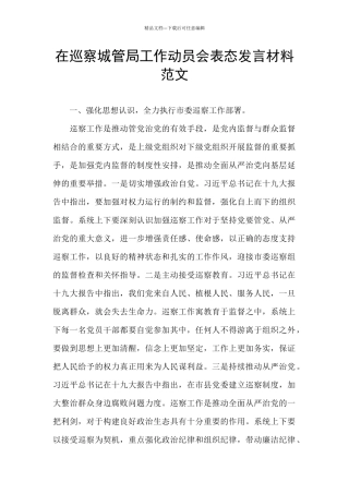 在巡察城管局工作动员会表态发言材料范文