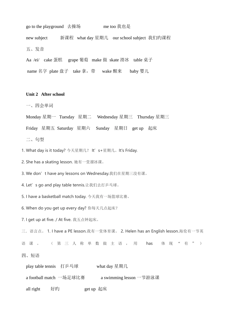 2025年译林版小学四年级英语下册知识点复习总结_第2页