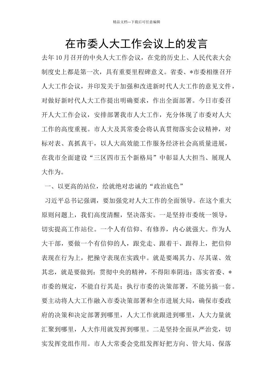 在市委人大工作会议上的发言_第1页