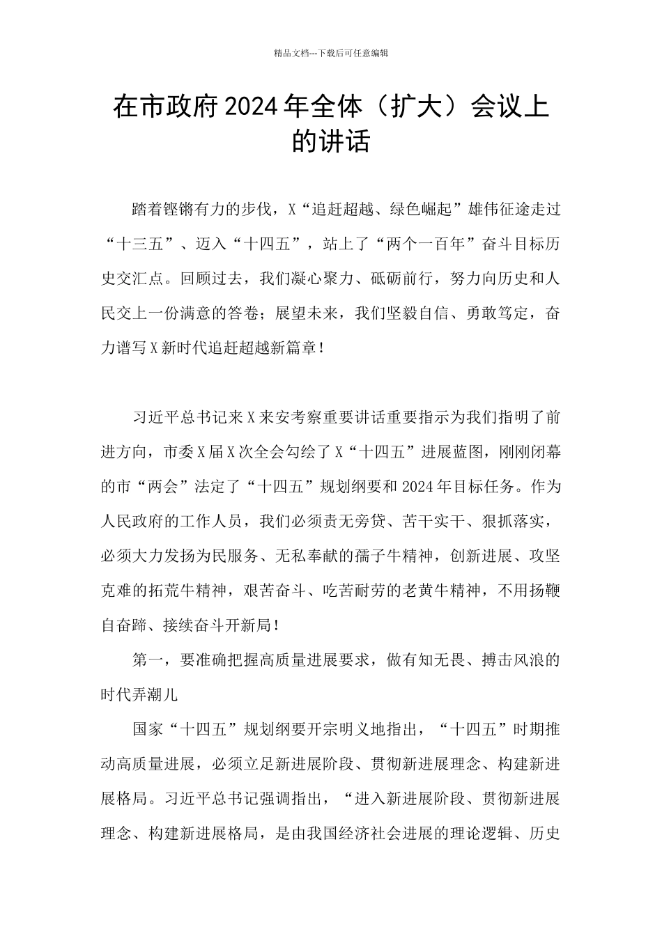 在市政府2024年全体(扩大)会议上的讲话_第1页