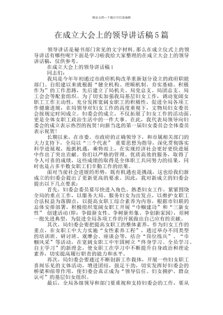 在成立大会上的领导讲话稿5篇