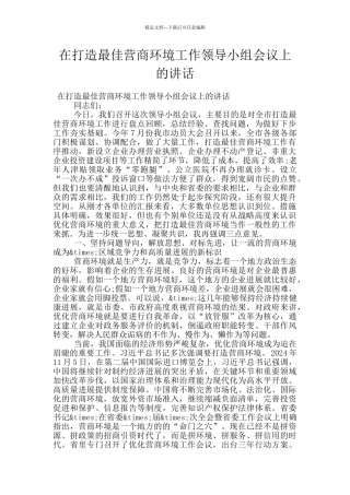 在打造最佳营商环境工作领导小组会议上的讲话