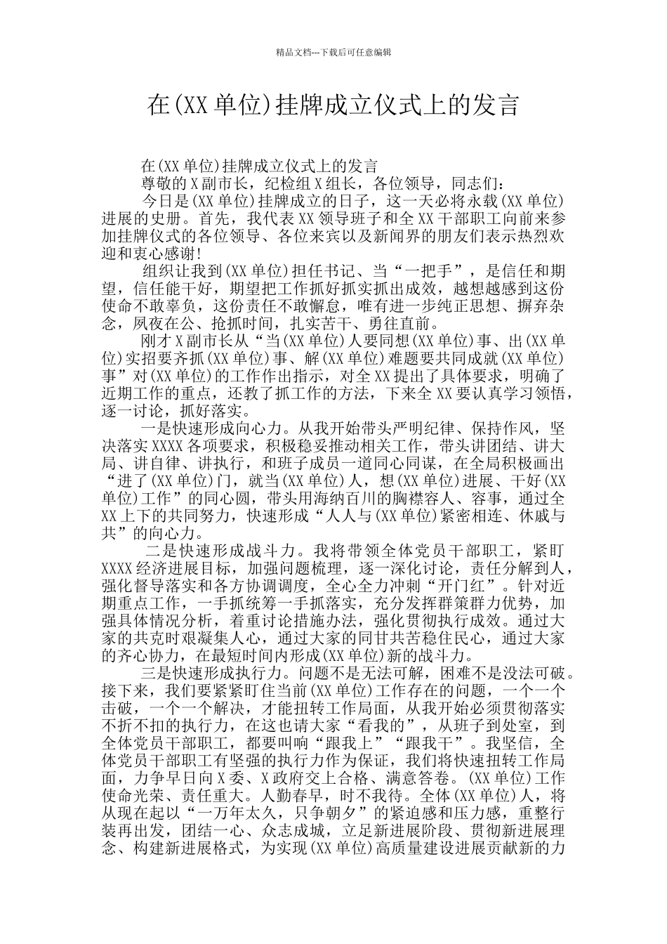 在挂牌成立仪式上的发言_第1页