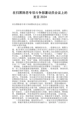在扫黑除恶专项斗争部署动员会议上的发言2024