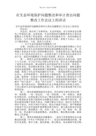 在生态环境保护问题整改和审计查出问题整改工作会议上的讲话