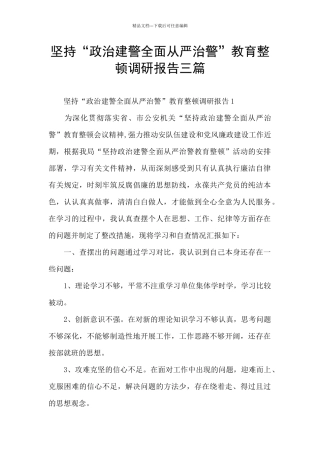 坚持“政治建警全面从严治警”教育整顿调研报告三篇