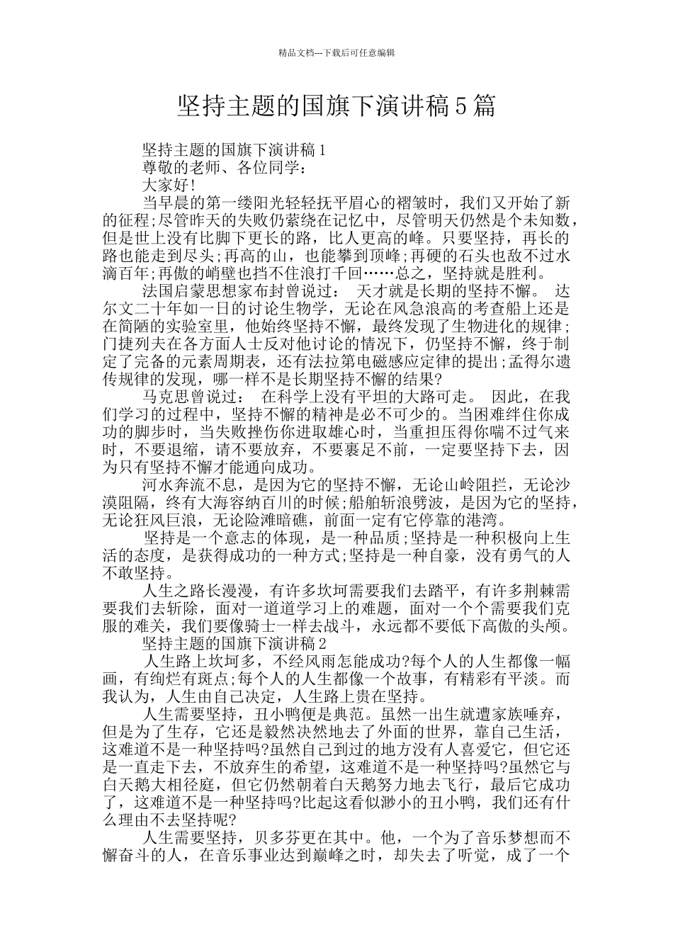 坚持主题的国旗下演讲稿5篇_第1页