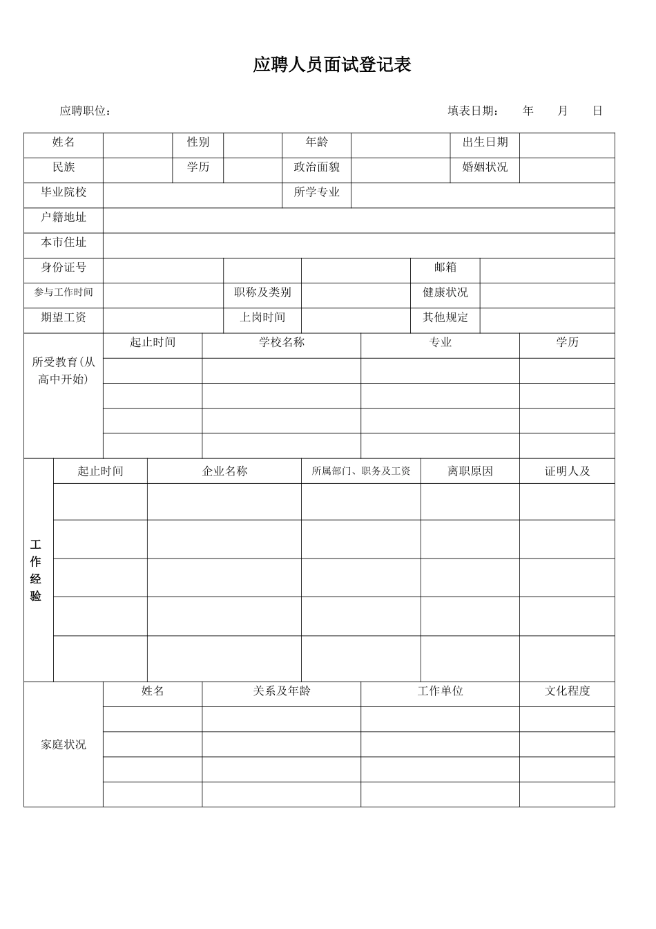 2025年应聘人员面试登记表_第1页
