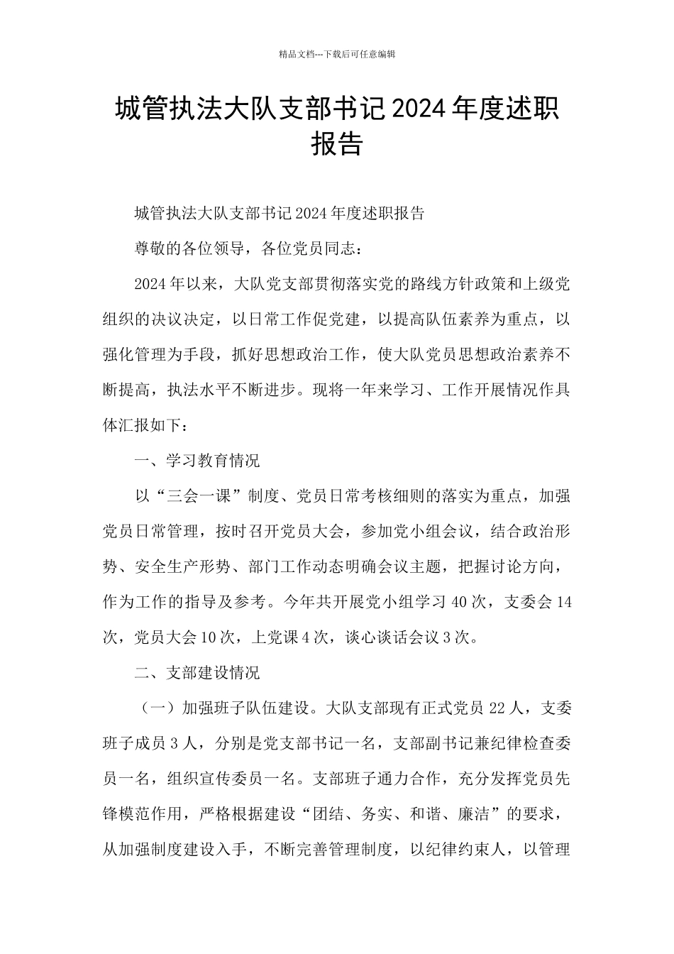 城管执法大队支部书记2024年度述职报告_第1页