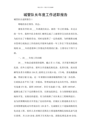 城管队长年度工作述职报告