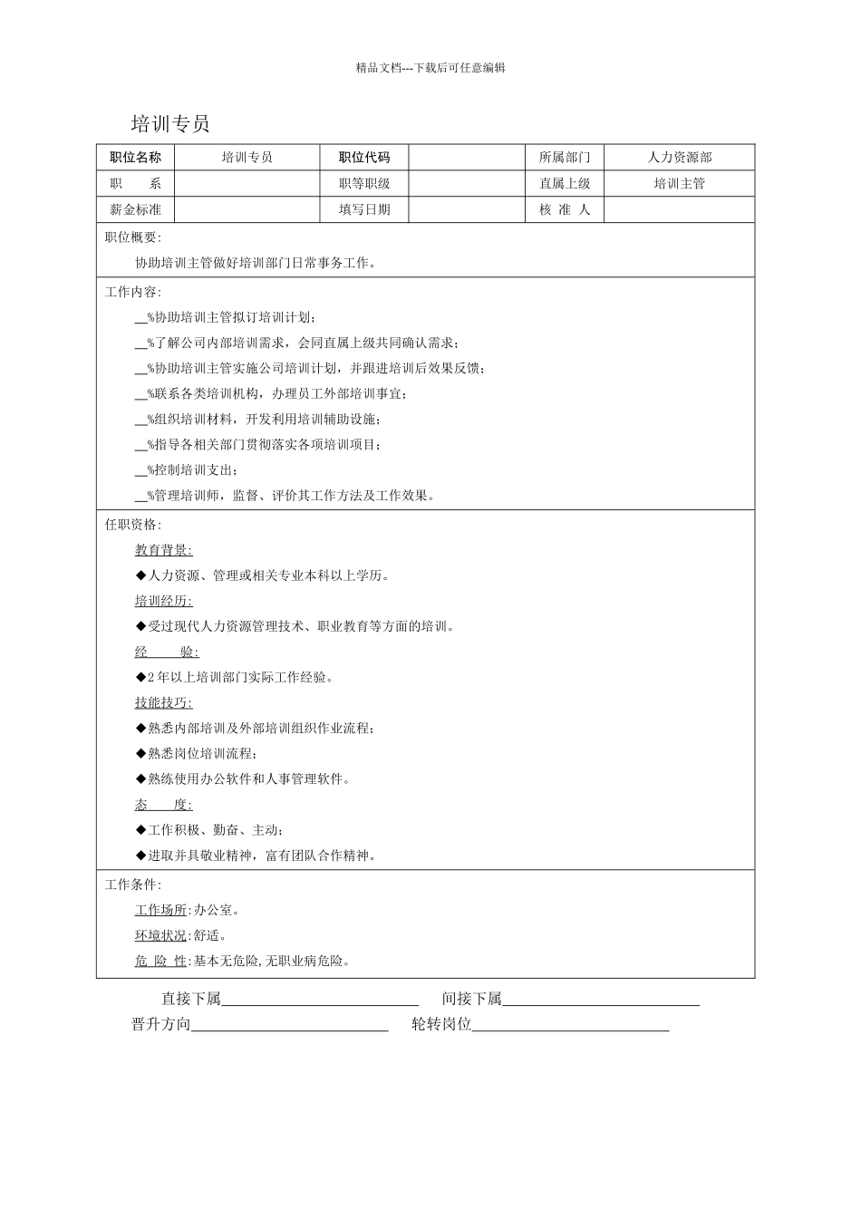 培训专员岗位说明书_第1页