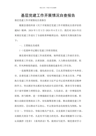 基层党建工作开展情况自查报告