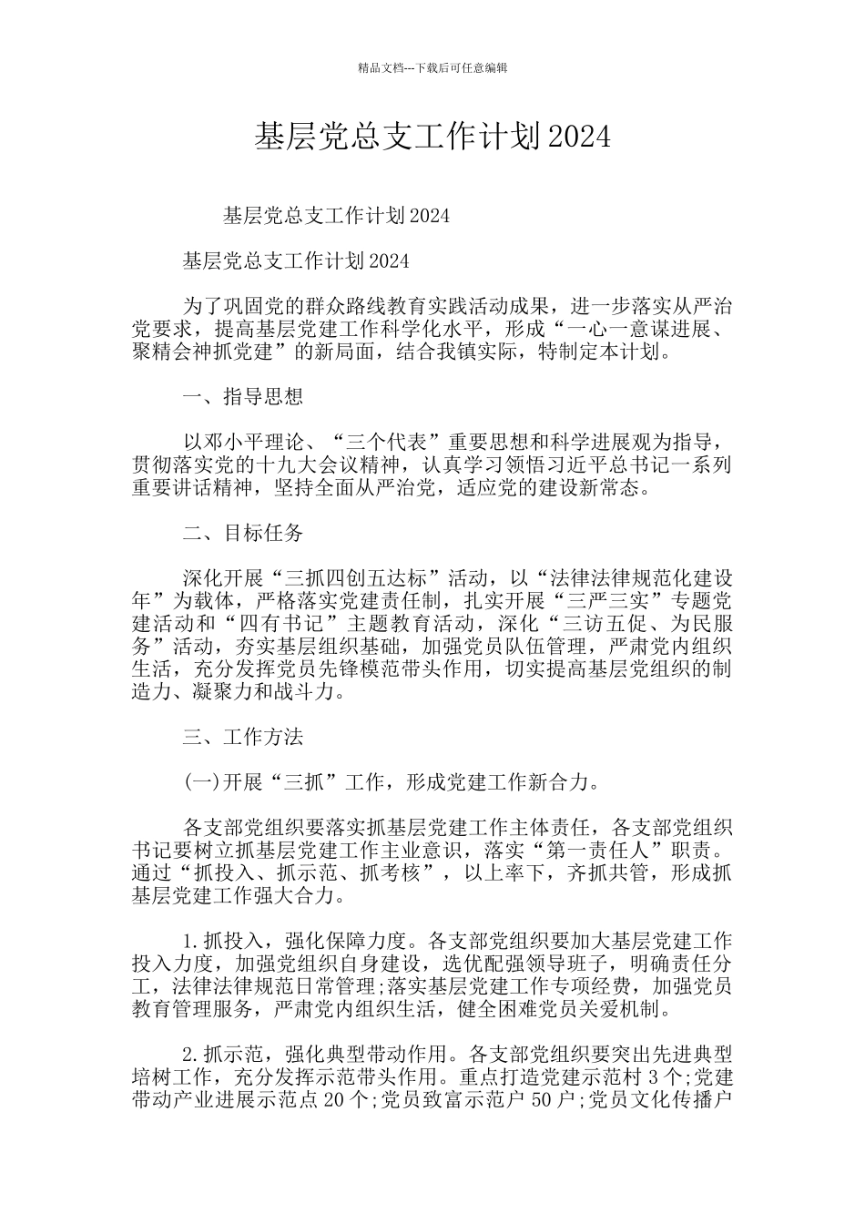 基层党总支工作计划2024_第1页