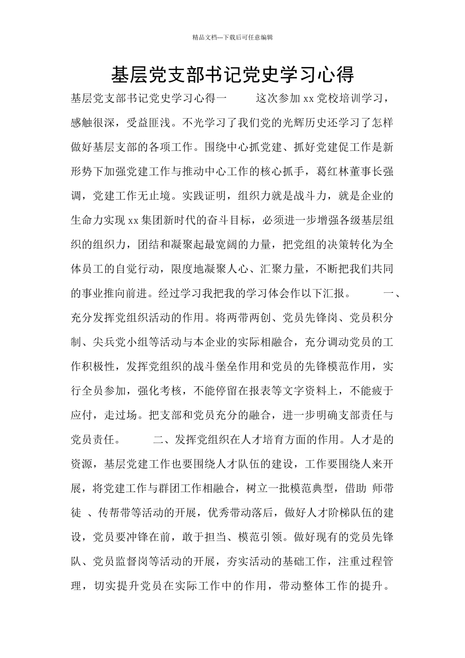 基层党支部书记党史学习心得_第1页