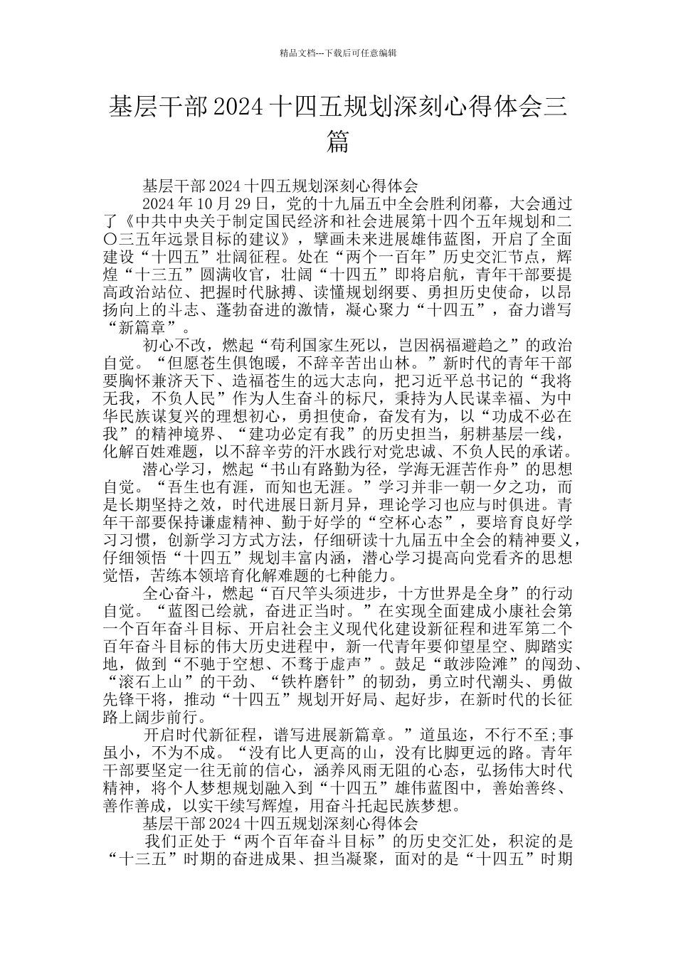 基层干部2024十四五规划深刻心得体会三篇_第1页